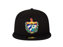 Load image into Gallery viewer, Cuba New Era 59FIFTY 5950 Fitted Cap Hat Black Crown/Visor Blue/White/Yellow Cuba Flag Crest Logo