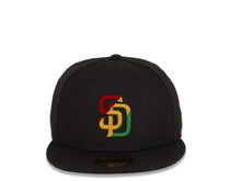 Load image into Gallery viewer, San Diego Padres New Era MLB 59FIFTY 5950 Fitted Cap Hat Black Crown/Visor Red/Yellow/Green Diagonal Logo