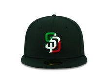 Load image into Gallery viewer, San Diego Padres New Era MLB 59FIFTY 5950 Fitted Cap Hat Black Crown/Visor Green/White/Red Diagonal Logo