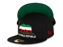 Load image into Gallery viewer, California Republic New Era 59FIFTY 5950 Fitted Cap Hat Black Crown/Visor Green/White/Red Logo