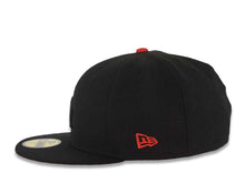 Load image into Gallery viewer, Los Angeles Dodgers New Era MLB Fitted Cap Hat Black Crown/Visor Black Logo With White Sideword Text Red UV