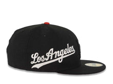 Load image into Gallery viewer, Los Angeles Dodgers New Era MLB Fitted Cap Hat Black Crown/Visor Black Logo With White Sideword Text Red UV