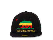 Load image into Gallery viewer, California Republic New Era 59FIFTY 5950 Fitted Melton Cap Hat Black Crown/Visor Gray/Yellow/Red Logo Green UV