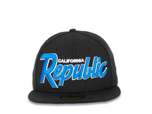 Load image into Gallery viewer, California Replubic New Era 59FIFTY 5950 Fitted Cap Hat Black Crown/Visor White/Blue Script Logo