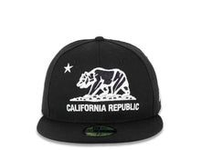Load image into Gallery viewer, California Replubic New Era 59FIFTY 5950 Fitted Cap Hat Black Crown/Visor Black/White Bear Logo