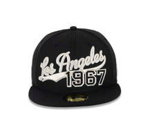 Load image into Gallery viewer, Los Angeles Kings New Era NHL 59FIFTY 5950 Fitted Cap Hat Black Crown/Visor Black/White Logo With Text 1967 Beginning
