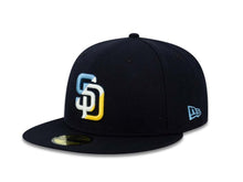 Load image into Gallery viewer, San Diego Padres New Era MLB 59FIFTY 5950 Fitted Cap Hat Navy Crown/Visor Blue/White/Yellow Diagonal Logo