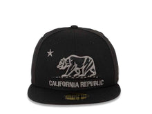 Load image into Gallery viewer, California Replubic New Era 59FIFTY 5950 Fitted Cap Hat Black Crown/Visor Black/Dark Gray Bear Logo