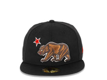 Load image into Gallery viewer, California Replubic New Era 59FIFTY 5950 Fitted Cap Hat Black Crown/Visor Brown/White/Red Bear Logo