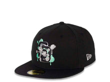 Load image into Gallery viewer, San Diego Padres New Era MLB 59FIFTY 5950 Cap Hat Black Crown/Visor Black/White/Teal Splatter Logo