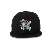 Load image into Gallery viewer, San Diego Padres New Era MLB 59FIFTY 5950 Cap Hat Black Crown/Visor Black/White/Teal Splatter Logo
