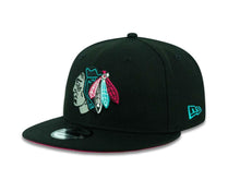 Load image into Gallery viewer, Chicago Blackhawks New Era NHL 9FIFTY 950 Snapback Cap Hat Black Crown/Visor Gray/Teal/Red Logo