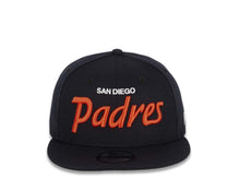 Load image into Gallery viewer, San Diego Padres New Era MLB 9Fifty 950 Snapback Cap Hat Navy Crown/Visor White/Orange Script Logo