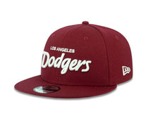 Load image into Gallery viewer, Los Angeles Dodgers New Era MLB 9FIFTY 950 Snapback Cap Hat Maroon Crown/Visor White Text Logo
