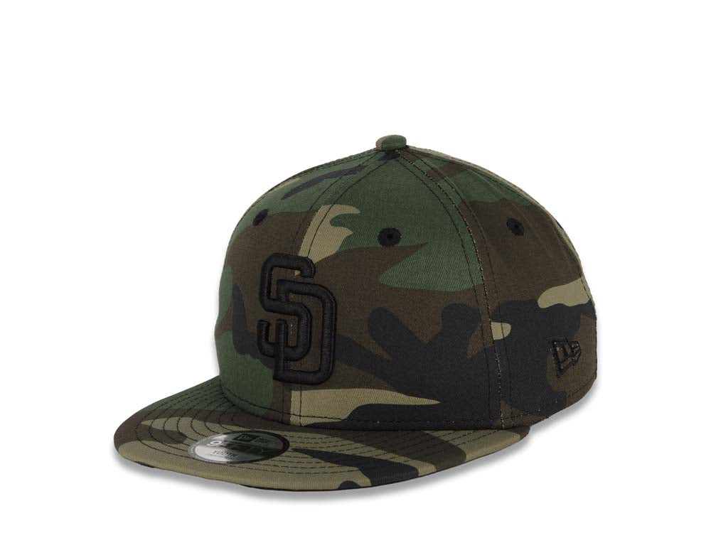 (Youth) San Diego Padres New Era MLB 9FIFTY 950 Kid Snapback Cap Hat Camo Crown/Visor Black Logo