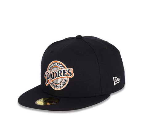 San Diego Padres New Era MLB 59FIFTY 5950 Fitted Cap Hat Navy Crown/Visor Navy/White/Orange Retro Logo