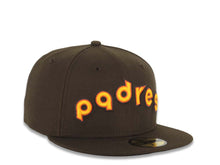 Load image into Gallery viewer, San Diego Padres New Era MLB 59FIFTY 5950 Fitted Cap Hat Brown Crown/Visor Yellow/Orange/Brown Script/Text Logo