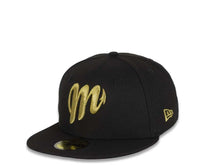 Load image into Gallery viewer, Diablos Rojos del Mexico New Era 59FIFTY 5950 Fitted Cap Hat Black Crown/Visor Metallic Gold Logo