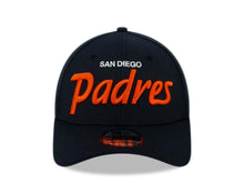 Load image into Gallery viewer, San Diego Padres New Era MLB 39THIRTY 3930 Flexfit Cap Hat Navy Crown/Visor White/Orange Script Logo