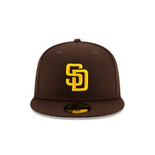 Load image into Gallery viewer, (Youth/Adult) San Diego Padres New Era MLB 59FIFTY 5950 Fitted Onfield Cap Hat Team Color Dark Brown Crown/Visor Yellow Logo