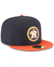 Load image into Gallery viewer, (Youth/Adult) New Era 59FIFTY 5950 Fitted Cap Hat Navy Blue Crown Orange Visor Team Color Logo (Batting Practice)