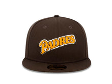 Load image into Gallery viewer, San Diego Padres New Era MLB 59FIFTY 5950 Fitted Cap Hat Brown Crown/Visor Brown/Yellow/White Script Logo