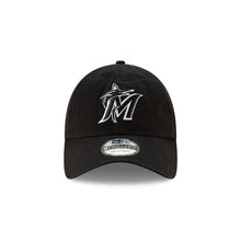 Load image into Gallery viewer, Miami Marlins New Era MLB 9TWENTY 920 Adjustable Cap Hat Black Crown/Visor Black/White Logo