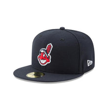 Load image into Gallery viewer, Cleveland Indians New Era MLB 59Fifty 5950 Fitted Cap Hat Navy Crown/Visor Team Color Chief Wahoo Logo