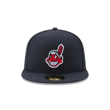 Load image into Gallery viewer, Cleveland Indians New Era MLB 59Fifty 5950 Fitted Cap Hat Navy Crown/Visor Team Color Chief Wahoo Logo