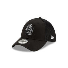 Load image into Gallery viewer, San Diego Padres New Era MLB 39THIRTY 3930 Neo Mesh Flexfit Cap Hat Black Crown/Visor Black/White Logo