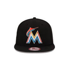 Load image into Gallery viewer, Miami Marlins New Era MLB 9FIFTY 950 Snapback Cap Hat Black Crown/Visor Team Color Retro Logo With Side Patch (Baycik)