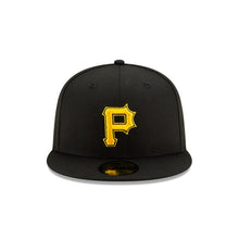 Load image into Gallery viewer, Pittsburgh Pirates New Era MLB 59FIFTY 5950 Fitted Cap Hat Black Crown/Visor Yellow/Black/Yellow Logo