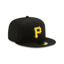 Load image into Gallery viewer, Pittsburgh Pirates New Era MLB 59FIFTY 5950 Fitted Cap Hat Black Crown/Visor Yellow/Black/Yellow Logo