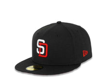 Load image into Gallery viewer, San Diego Padres New Era MLB 59FIFTY 5950 Fitted Cap Hat Black Crown/Visor White/Red Logo 1992 All-Star Game Side Patch Red UV