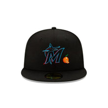 Load image into Gallery viewer, Miami Marlins New Era MLB 59Fifty 5950 Fitted Cap Hat Black Crown/Visor Team Color Logo with Orange (Team Eats)