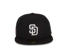 Load image into Gallery viewer, San Diego Padres New Era MLB 59Fifty 5950 Fitted Cap Hat Black Crown/Visor White Logo Mexican Flag Side Patch