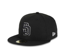 Load image into Gallery viewer, San Diego Padres New Era MLB 59FIFTY 5950 Fitted Cap Hat Black Crown/Visor Black/White Logo 50th Anniversary Side Patch