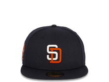 Load image into Gallery viewer, New Era MLB 59Fifty 5950 Fitted San Diego Padres Cap Hat Navy Crown White/Orange Logo 25th Anniversary Side Patch Gray UV