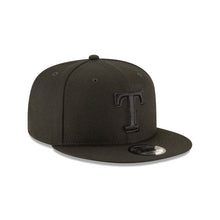 Load image into Gallery viewer, Texas Rangers New Era 9FIFTY 950 Snapback Cap Hat Black Crown/Visor Black Logo