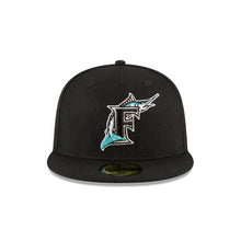 Load image into Gallery viewer, Florida Marlins New Era MLB 59Fifty 5950 Fitted Cap Hat Team Color Black Crown/Visor Team Color Logo 1997 World Series Side Patch Gray UV