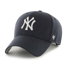 Load image into Gallery viewer, New York Yankees '47 Brand MLB MVP Adjustable Snapback Closure Cap Hat Team Color Navy Crown/Visor White Logo 1996 World Series Side Patch Gray UV