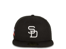 Load image into Gallery viewer, New Era MLB 59Fifty 5950 Fitted San Diego Padres Cap Hat Black Crown White Cooperstown Retro Logo 1984 World Series Side Patch Black UV