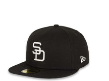 Load image into Gallery viewer, New Era MLB 59Fifty 5950 Fitted San Diego Padres Cap Hat Black Crown White Cooperstown Retro Logo 1984 World Series Side Patch Black UV