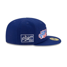 Load image into Gallery viewer, Los Angeles Dodgers New Era MLB 59FIFTY 5950 Fitted Cap Hat Royal Blue Crown/Visor White Logo with Multiple World Series Patches (World Champions)
