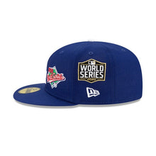 Load image into Gallery viewer, Los Angeles Dodgers New Era MLB 59FIFTY 5950 Fitted Cap Hat Royal Blue Crown/Visor White Logo with Multiple World Series Patches (World Champions)
