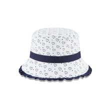 Load image into Gallery viewer, San Diego Padres New Era MLB Frill Bucket Cap Hat White/Blue Crown/Visor Blue Logo With Hearts Pattern