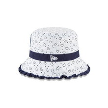 Load image into Gallery viewer, San Diego Padres New Era MLB Frill Bucket Cap Hat White/Blue Crown/Visor Blue Logo With Hearts Pattern