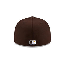 Load image into Gallery viewer, San Diego Padres New Era MLB 59Fifty 5950 Fitted Cap Hat Dark Brown Crown/Visor Yellow Team Color Logo (Upside Down)