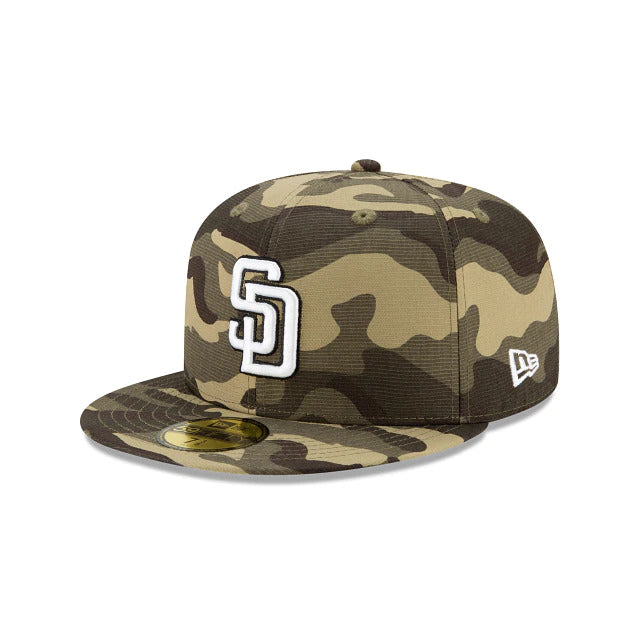 San Diego Padres New Era MLB 59FIFTY 5950 Fitted Cap Hat Camo Crown/Visor  White/Black Logo (Armed Forces Day 2020)