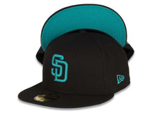 Load image into Gallery viewer, San Diego Padres New Era MLB 59FIFTY 5950 Fitted Cap Hat Black Crown/Visor Aqua Logo
